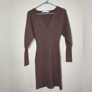 Astr Brown Ribbed V-Neck Mini Dress